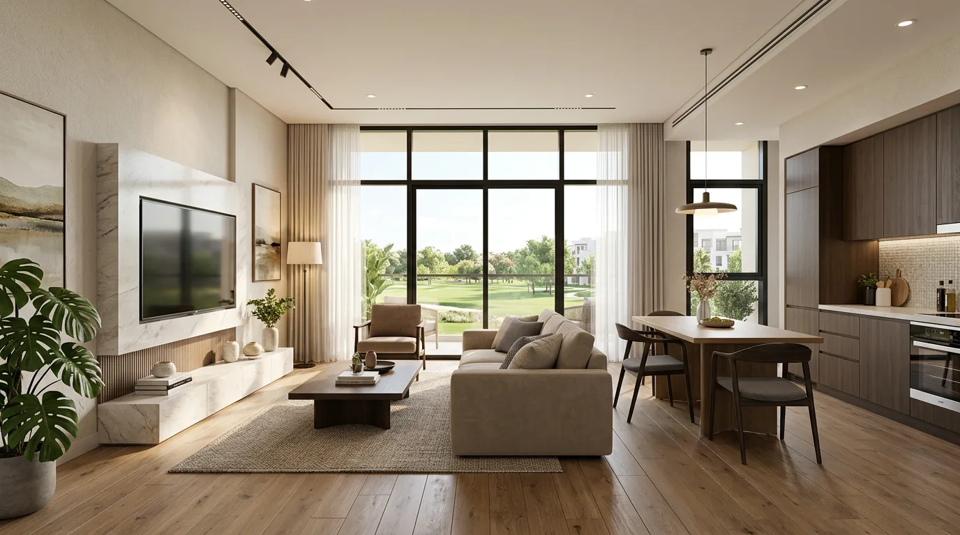 Interior render of a studio apartment
