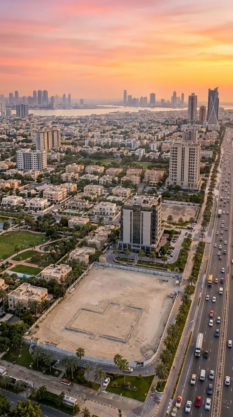 Aerial photo of an empty construction plot in a city