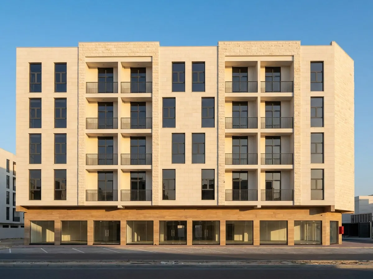AI exterior render of a residential building with landscaping