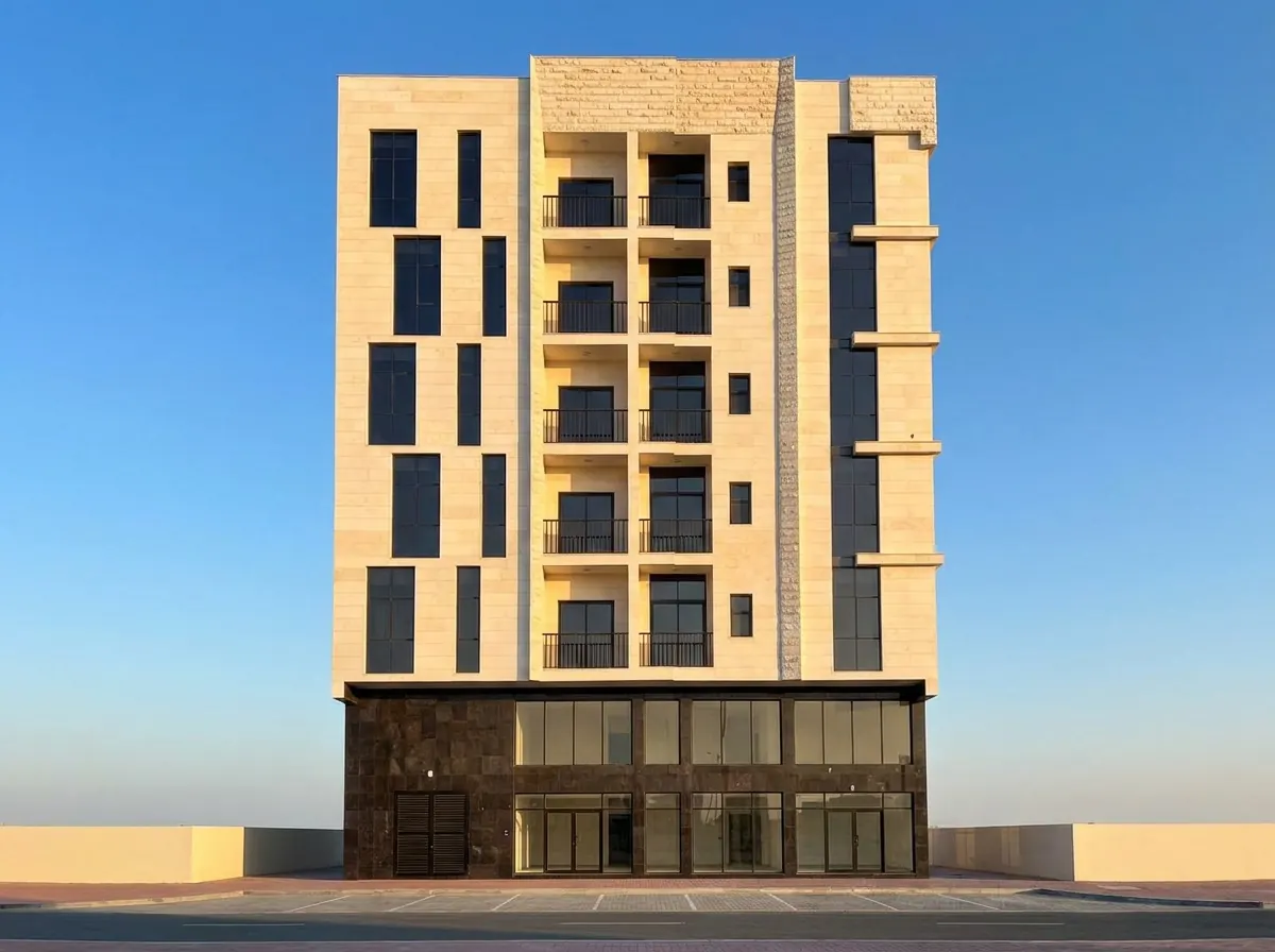 AI exterior render of a residential building, front view